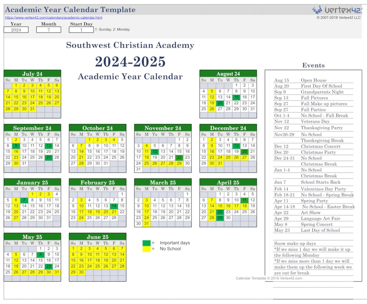 Southwest Christian Academy calendar